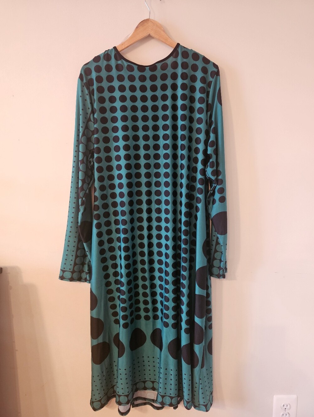 Ashley Stewart Green Black Dot Geometric Faux Wrap Dress Plus 3x - Picture 8 of 9